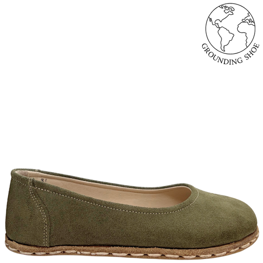 Monstera Ballet Flats Green Suede