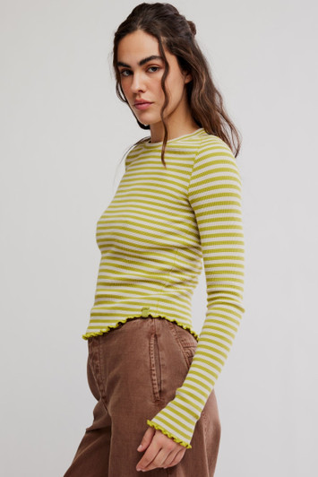 Free People Easy Does It Striped Tee Green Combo