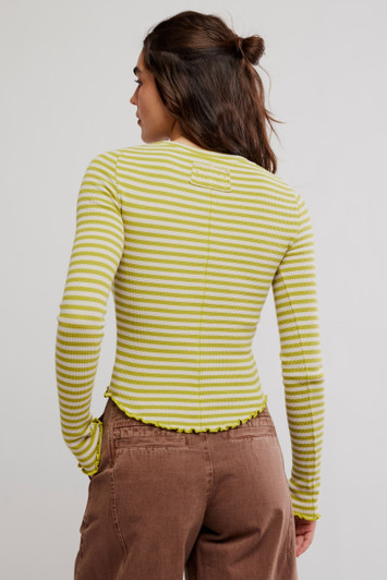 Free People Easy Does It Striped Tee Green Combo