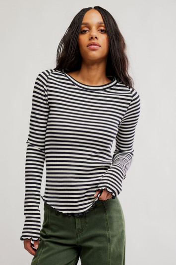 Free People Easy Does It Striped Tee Black and White Combo