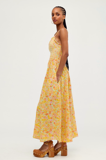 Free People Sweet Nothings Midi Dress Lemon Icing Combo