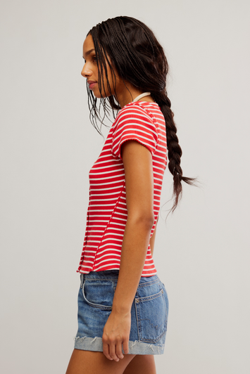 Free People Most Wanted Striped Cotton Cardi Red & White