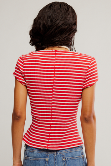 Free People Most Wanted Striped Cotton Cardi Red & White