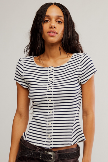 Free People Most Wanted Striped Cotton Cardi Black & White