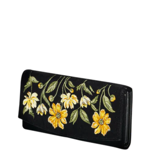 Fable Botanical Embroidered Wallet Black Velvet