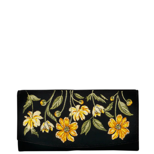 Fable Botanical Embroidered Wallet Black Velvet