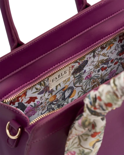 Fable Structured Tote Bag Plum Floral Engravings