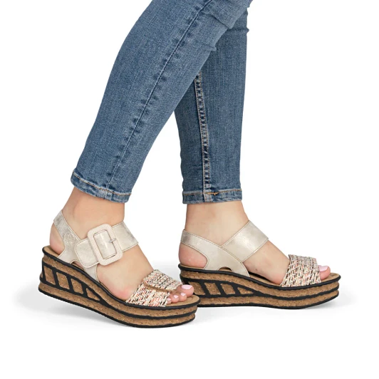 Rieker Rose Chevron Pattern Wedges Metallic