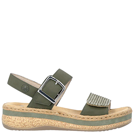 Rieker Rose Weave Pattern Strap Wedges Green