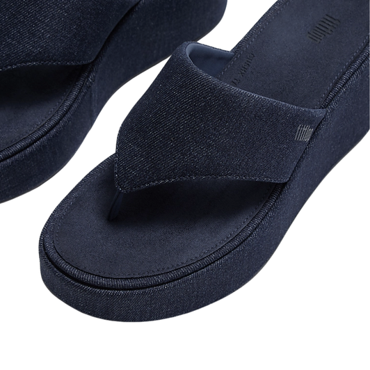 FitFlop Platforms Wedge Toe Post Sandals Dark Denim