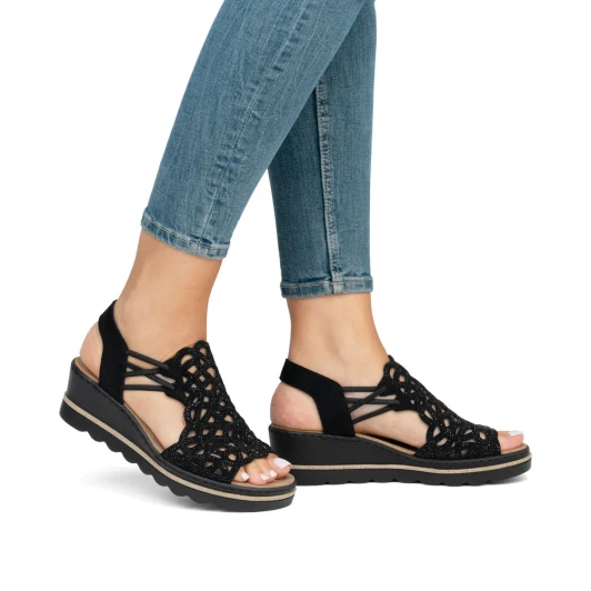 Rieker Rose Sparkly Wedges Black