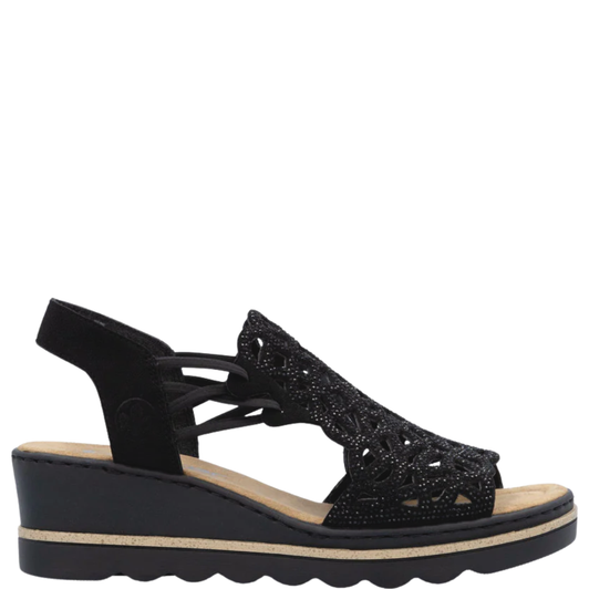 Rieker Rose Sparkly Wedges Black
