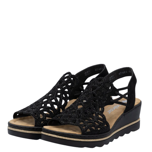 Rieker Rose Sparkly Wedges Black