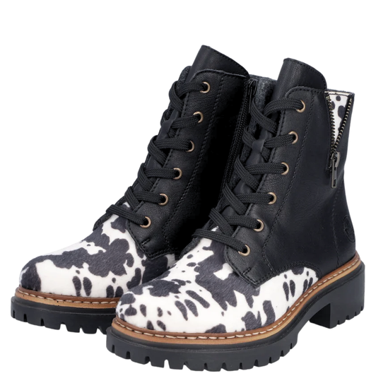 Rieker Pearl Boots Black Cow Print