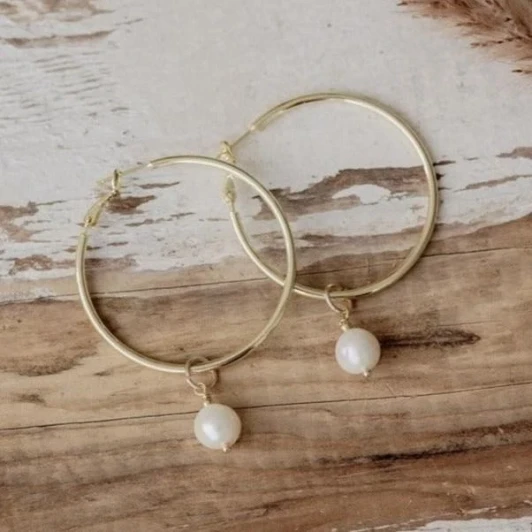 Wild Abandon Gold Plated Halia Hoops Pearl