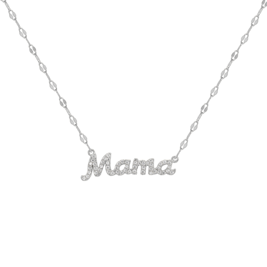 House of Jewellery CZ Pave Mama Necklace Rhodium Plated