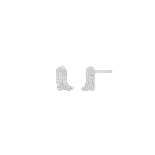 House of Jewellery CZ Pave Cowboy Boot Studs Rhodium Plated
