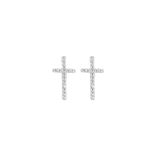 House of Jewellery CZ Cross Studs Rhodium Plated