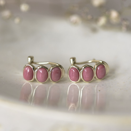 Glee Gold Plated Essence Hoops Pink Rhodonite