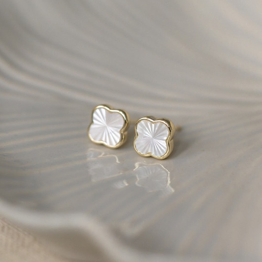 Glee Gold Plated Anika Clover Studs Mother of Pearl