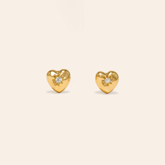 Lover's Tempo Micro Puff Heart Studs Gold