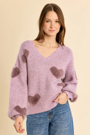 Molly Bracken Fluffy Heart Sweater Mauve