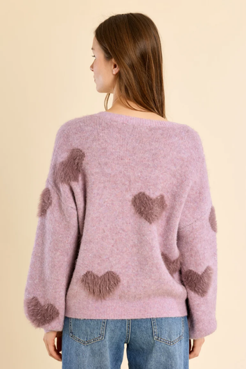 Molly Bracken Fluffy Heart Sweater Mauve