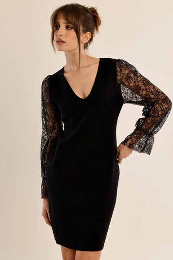 Molly Bracken Lace Long Sleeve Dress Black
