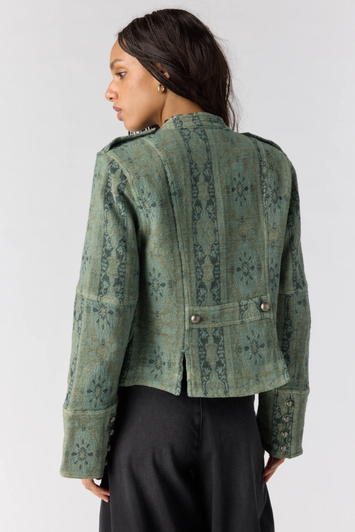 Free People Lotty Jacquard Band Jacket Steel Sea