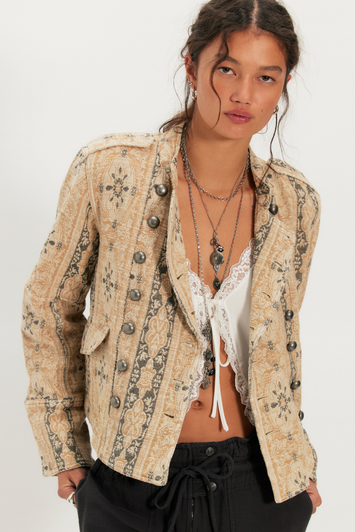 Free People Lotty Jacquard Band Jacket Morning Oat