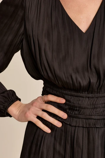 Molly Bracken Long Sleeve Satin Dress Black