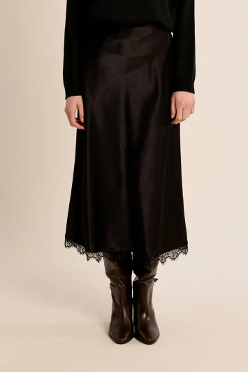 Molly Bracken Satin Lace Skirt Black