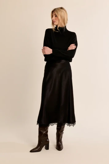 Molly Bracken Satin Lace Skirt Black