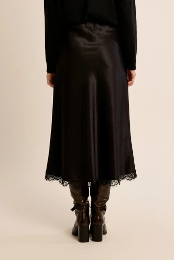 Molly Bracken Satin Lace Skirt Black