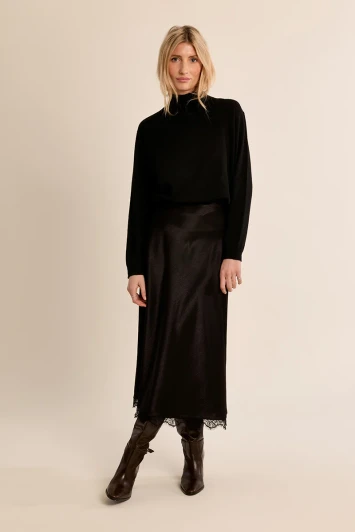 Molly Bracken Satin Lace Skirt Black