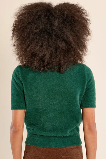 Molly Bracken Fuzzy Short Sleeve Turtle Neck Sweater Green