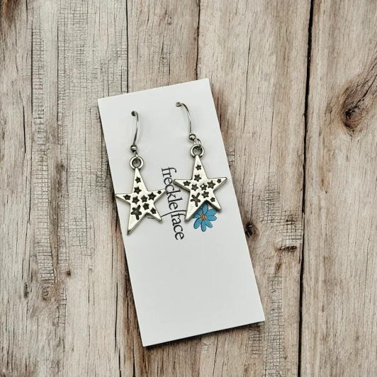 Freckle Face Star Earrings Silver