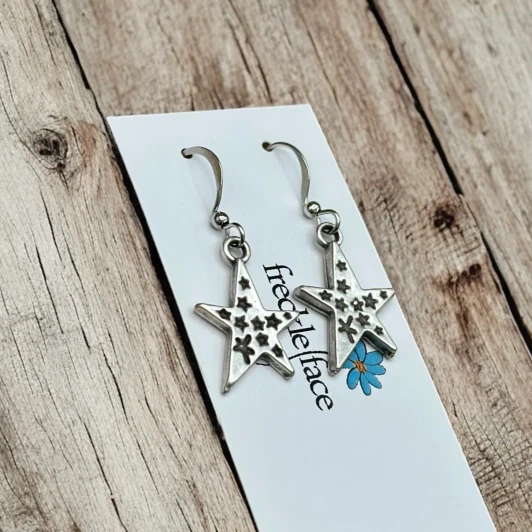 Freckle Face Star Earrings Silver