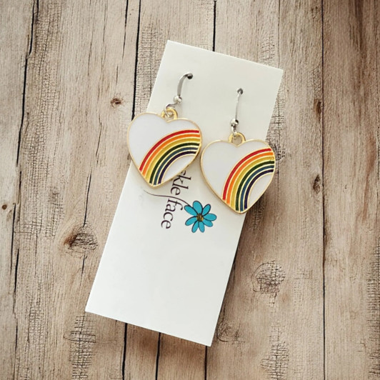 Freckle Face Rainbow Heart Enamel Earrings