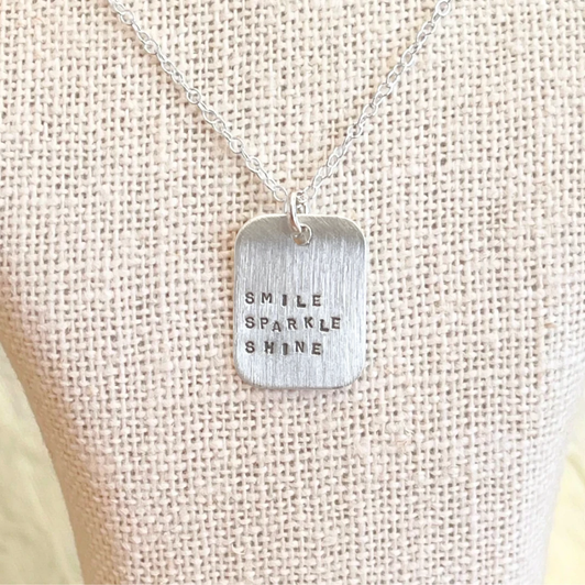 Andrea Waines Mod Square Necklace Smile Sparkle Shine