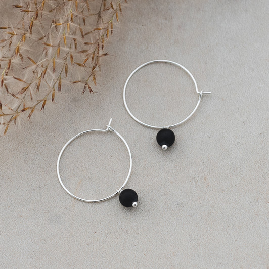 Glee Silver Plated Matte Black Onyx Bellamy Hoops