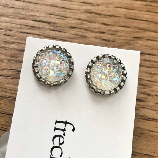 Freckle Face Druzy Studs Spring Colours 10mm Transparent Clear 