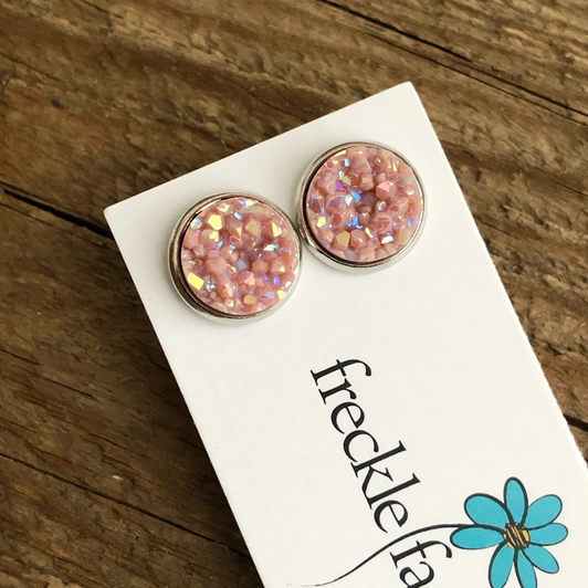 Freckle Face Druzy Studs Spring Colours 12mm Blush Pink