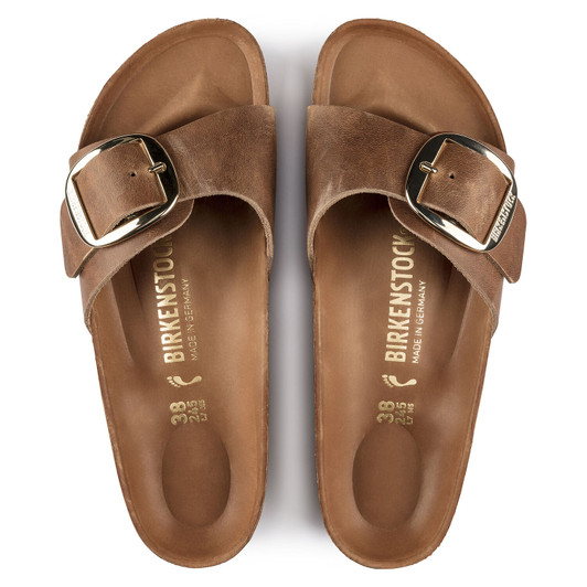 birkenstock madrid big buckle flat sandals in tan