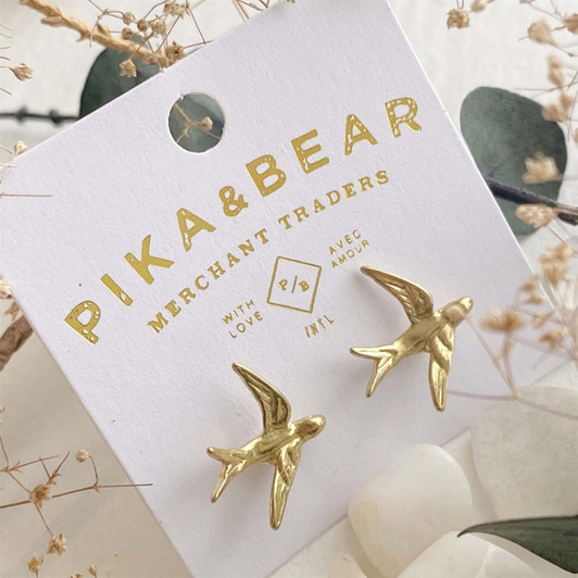 Pika & Bear Hirundo Raw Brass Swallow Studs