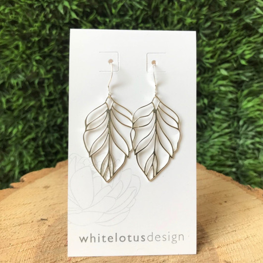 White Lotus Large Silver Leaf Outline Earrings