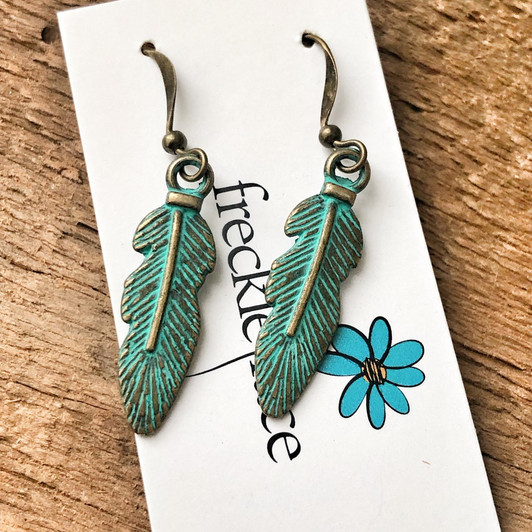 Freckle Face Small Feather Patina Earrings