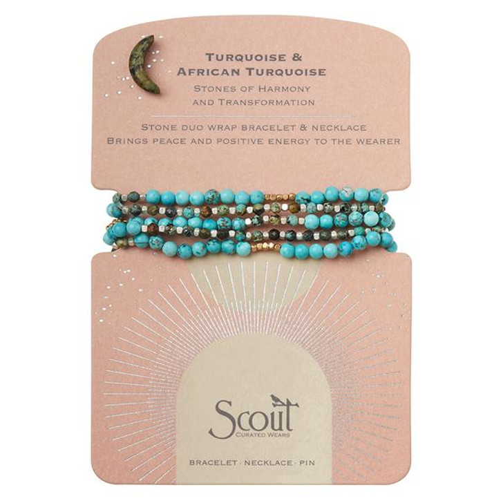 Scout Stone Duo Wrap Bracelet/Necklace/Pin - Turquoise &  African Turquoise