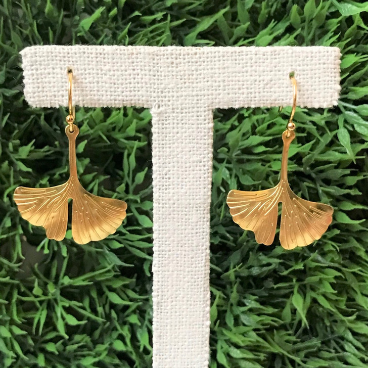Pika & Bear Gold Ginkgo Brass Drop Earrings