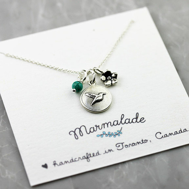 Marmalade Silver Hummingbird Charm Necklace With Turquoise